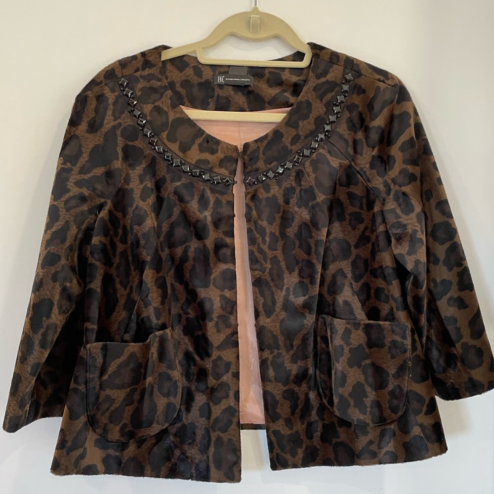 Leopard Print Cape Style Jacket With Bejeweled Ne… - image 1